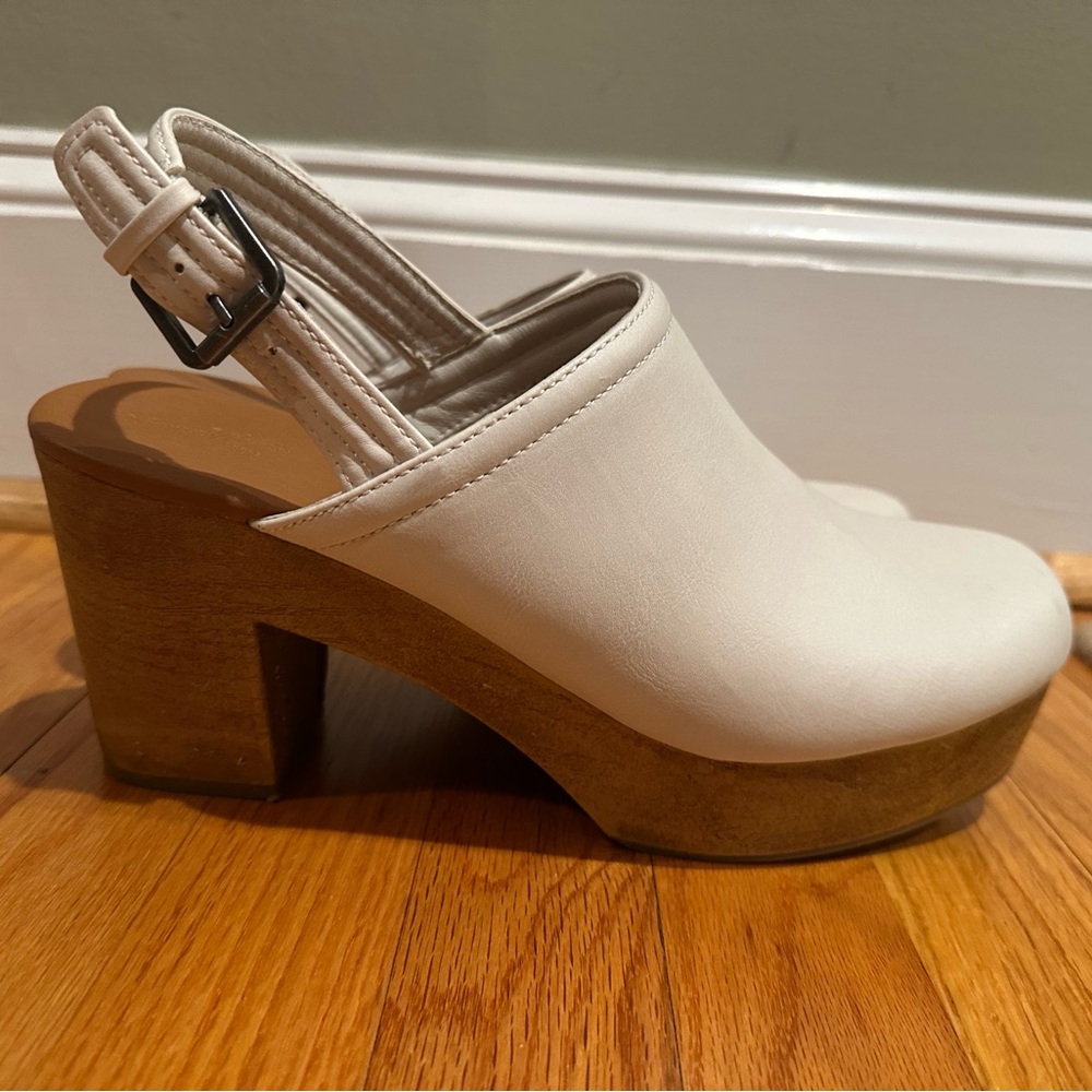 Cream and Brown Platform Mules with Slingback